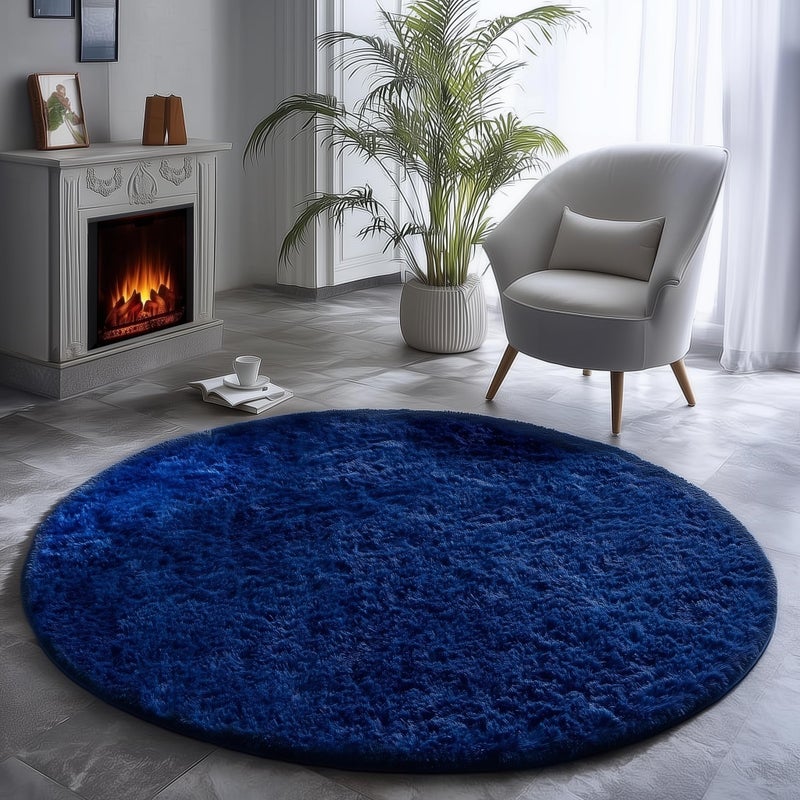 PAGISOFE Soft Navy Round Rug 4Ft, Circle Rugs for Boys Bedroom,Fluffy Shaggy Carpets, Small Children Rug,Furry Teepee Mat,Comfy Reading Rug for Classroom, Area Rugs for Girls Boys Baby Room Nursery - Image 1